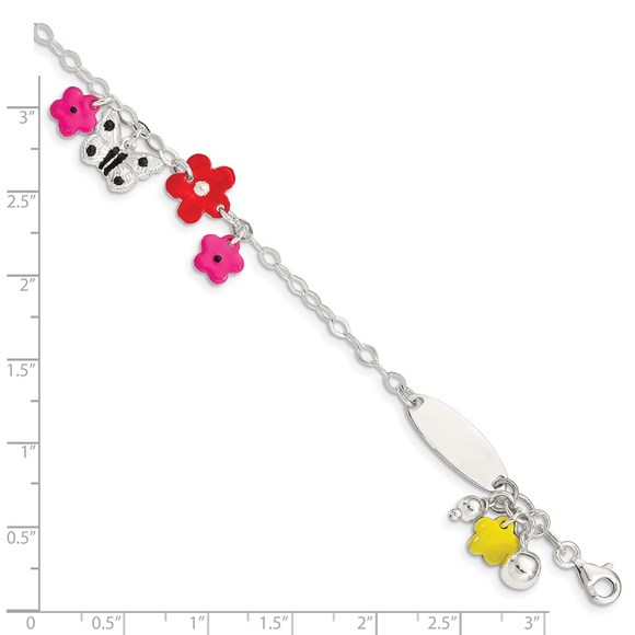Sterling Silver Multi-color Enameled Floral Butterfly 6" Children's ID Bracelet - Picture 5 of 5